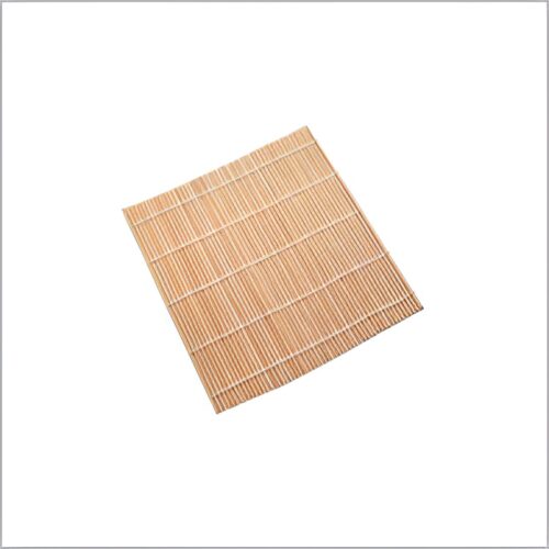 A bamboo sushi rolling mat, laid flat, used for making sushi rolls.