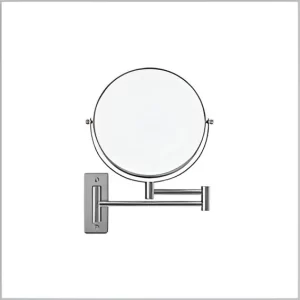 Round concave mirror with an 8-inch diameter, mounted on a wall bracket, suitable for grooming and makeup application