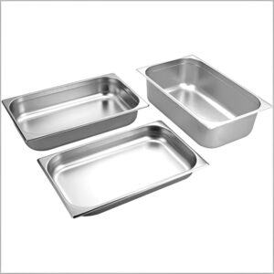 Stainless steel GN pans in 1/1 size, suitable for commercial kitchen use.