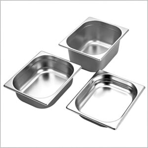 Stainless steel GN pans in 1/2 size, suitable for commercial kitchen use.