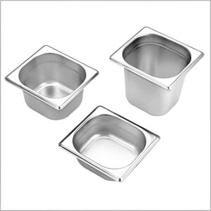 Stainless steel GN pans in 1/2 size, suitable for commercial kitchen use.