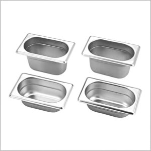 Stainless steel GN pans in 1/2 size, suitable for commercial kitchen use.