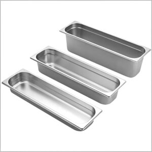 Stainless steel GN pans in 1/2 size, suitable for commercial kitchen use.