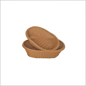 Oval woven bread baskets in two sizes, stacked inside each other.