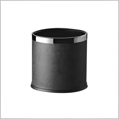 Round PU dust bin, dimensions Ø225×(H)270mm, with a sleek black finish and chrome rim