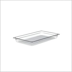 Clear polycarbonate GN pan for commercial kitchen use.