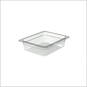 Clear polycarbonate GN pan for commercial kitchen use.