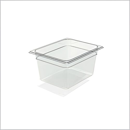 Clear polycarbonate GN pan for commercial kitchen use.