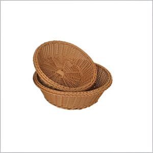 Oval woven bread baskets in two sizes, stacked inside each other.