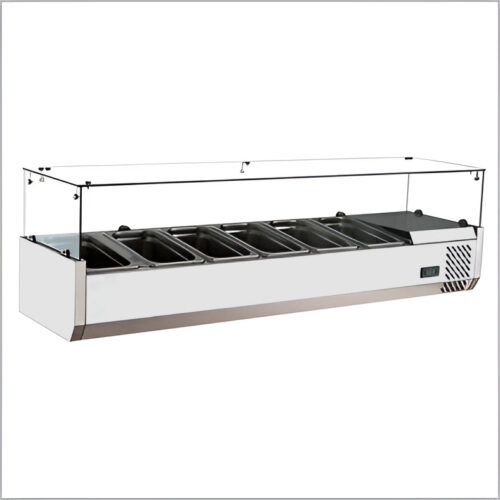 Salad counter with 6 pans, size 1500×395×225mm and 125W power