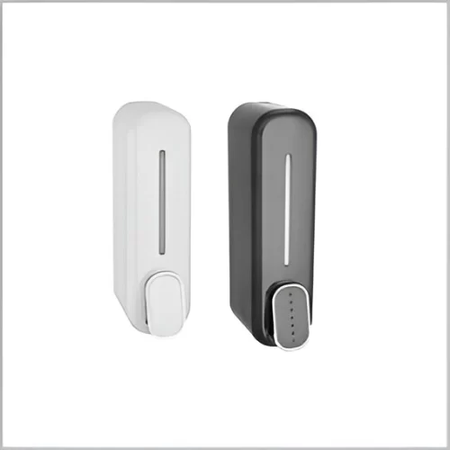 Soap dispenser with a 350ml capacity, dimensions 70×10×230mm, available in white and black