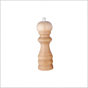 Wooden pepper mill with a classic design, available in sizes 5, 6, 8, and 10 inches.