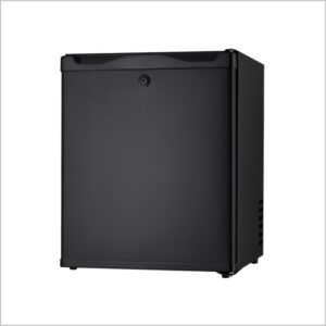 Black 30L minibar with enhanced cooling and insulation for better performance and energy efficiency. Dimensions: 400x430x470 mm, using ammonia refrigerant